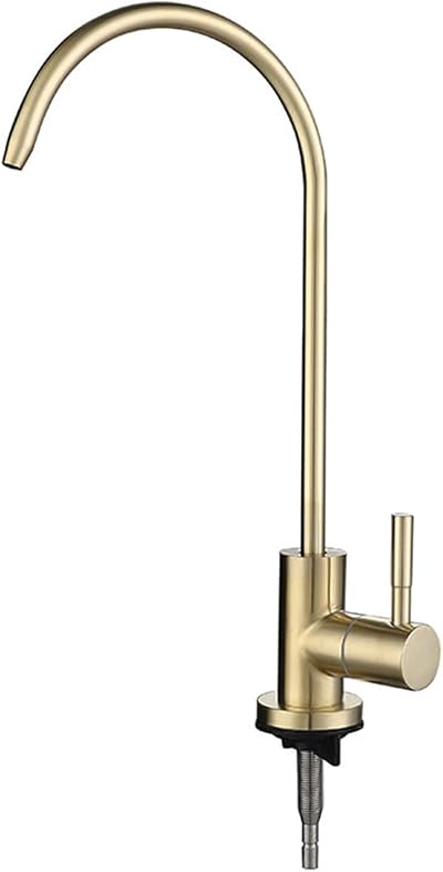 XDSMB Brushed Gold Gooseneck Water Filter Tap Single Cold Kitchen Sink Faucet RO