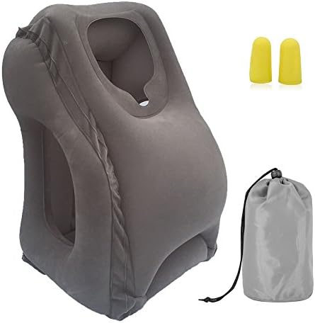 Inflatable Travel Pillow - Multifunctional Portable Head Rest Pillow - Soft-Touch Ergonomic &amp; Skin Friendly PVC Pillow for Airplanes, Cars, Buses, Trains, Home or Office Use (Grey)