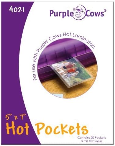 Purple Cows Hot Pockets Hot Laminating Pouches, 5x7 Inches, 20 Pouches Per Pack, Clear (4021) by Purple Cows