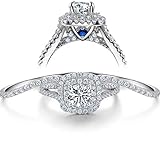 Wuziwen 3pcs Engagement Wedding Ring Set for Women Sterling Silver Cz Created Blue Sapphire