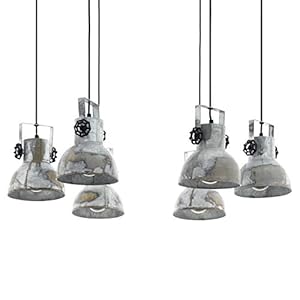 EGLO Hanglamp Barnstaple, 6 vlammige vintage hanglamp in industrieel design, retro hanglamp van staal in zink used-look…