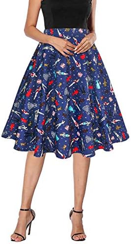 Yanmei Women's 50s Vintage Floral Skirt High Waisted A Line Casual Midi Skirts