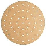 Besego 100pcs Unbleached Air Fryer Liners, 9inch Bamboo Steamer Liners, Premium Perforated Parchment Steaming Papers, Non-Stick Steamer Mat, Perfect 5.3 & 5.8 QT Air Fryers/Baking/Cooking