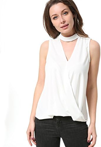 KAIGENINA Women Blouse Chiffon Knit Vest Choker Top Womens Shirts,White,Medium