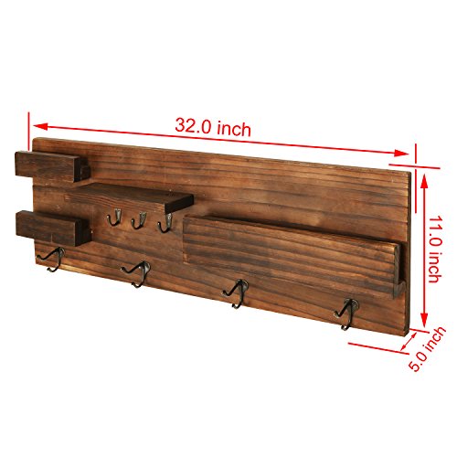 MyGift Wall Mounted Dark Wood Entryway Coat Racks, Key Hooks & Mail