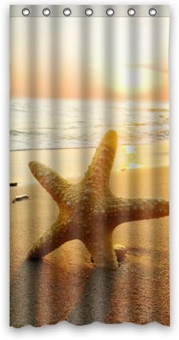 Charming Sunrise Beach Starfish On Summer Beach Waterproof Shower Curtain 36" x 72"