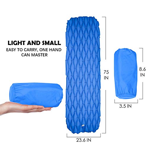 WDLHQC Ultralight Air Sleeping Pad,Inflatable Camping Mat for Backpacking,Camping and Traveling - Waterproof Fabric Comfortable & Lightweight Air Cells Design - Blue