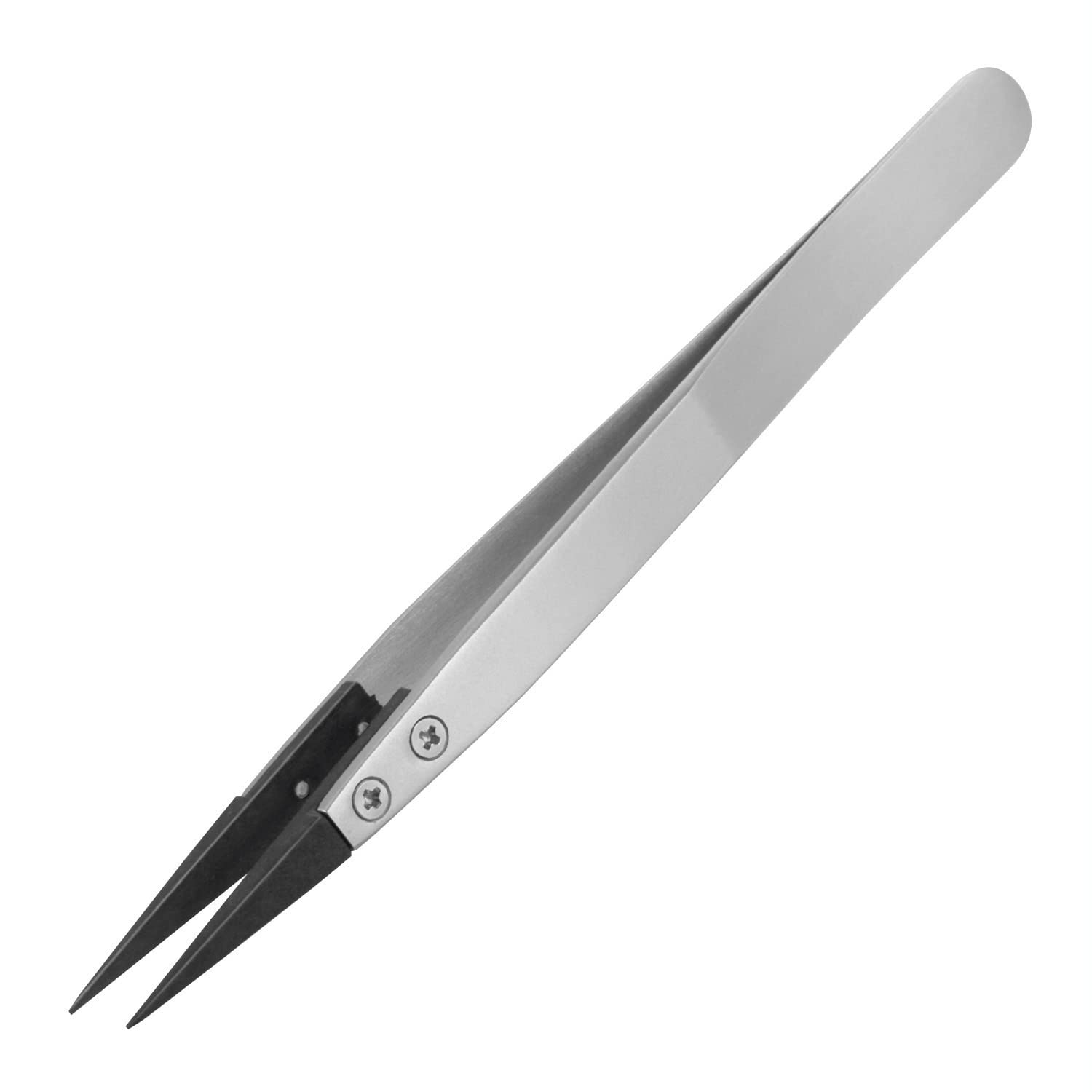 PPS Plastic Tipped Tweezers, Straight, fine Pointed Tips, Stainless Steel Body, ESD Safe. ENGINEER ptz-41