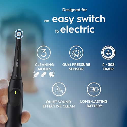 Oral-B iO2 Electric Toothbrush, 1 Gentle Care Toothbrush Head, 1 Travel Case, 1 Travel Refill Holder, Oral B Toothbrush Adults (Night Black), Designed by Braun, 2 Pin UK Plug