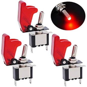 Twidec/3Pcs Rocker Toggle Switch 12V 20A Heavy Duty Racing Car Automative Auto SPST ON/Off Toggle Switch Red LED Illuminated 3Pin with Red Waterproof Safety Cover ASW-07DRRMZ