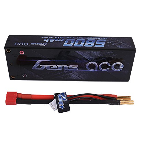 Gens ace 5800mAh 7.4V 100C 2S2P Hardcase Lipo Battery Pack 10# with 4.0mm Banana to Deans Plug Official Car Parts