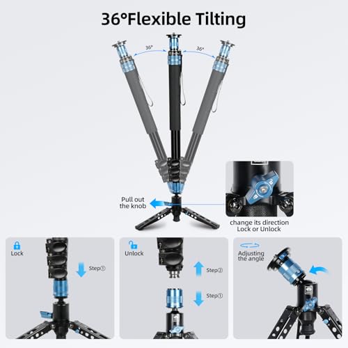 SIRUI Camera Monopod with Stands, 74.8 Inch Aluminium Travel Video Monopod with Removable Base, Maximum Load of 26.4 lbs, 360° Panoramic, for Canon Nikon Sony (AM-404FL)