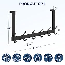 TICONN Over The Door Hooks, 6 Heavy Duty Dual Coat