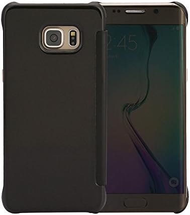 TKOOFN Samsung Galaxy S7 Edge Case Smart Folio Plating Mirror Flip Cover Full Protective Cover with Auto Sleep Awake Feature Black