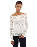 PattyBoutik Women's Floral Lace Off Shoulder Top (Off-White S)