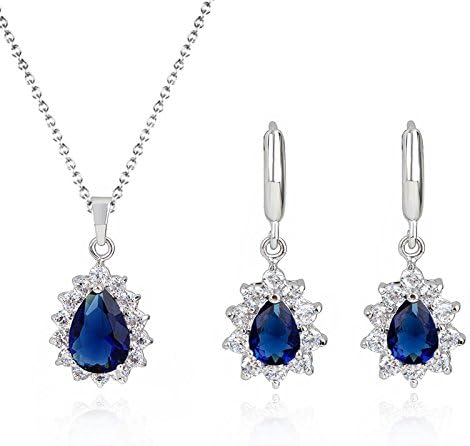 Crystalline Azuria Women 18ct White Gold Plated Teardrops Blue Simulated Sapphire Zirconia Crystals Set Pendant Necklace 17.7 inches Earrings Bracelet - Image 5