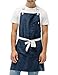 Caldo Linen Kitchen Apron for Cooking- Mens and Womens Linen Bib Apron for Professional Chef, Server, or Barista- Adjustable with Pockets (Navy)
