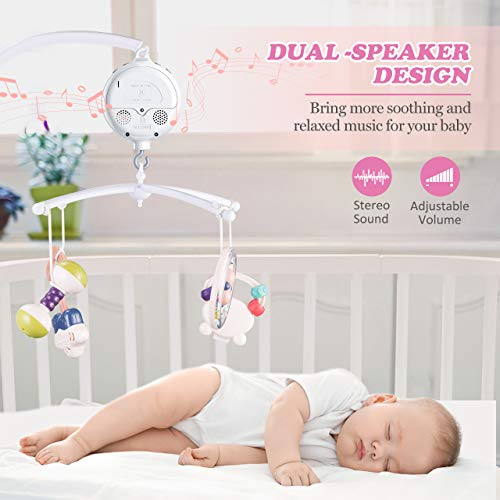 OMORC Baby Crib Mobile Musical Box, Battery-Operated Mobile Music Box 35 Songs with Download Function, Download Any Songs You Like, Dual Speakers/2 Playing Modes for Baby Stroller/Crib Mobile