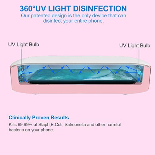UV Smart Phone Sanitizer Portable UV Lights Cell Phon Sterilizer Phone Cleaner Aromatherapy Function Disinfector for All iPhone Android Cellphone Toothbrush-Pink
