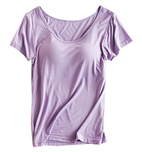 [Pink17°]レディース カップ付きTシャツ カットソー ブラトップ ゆったりサイズ 半袖 4色５サイズ yd05(xxxl, パープル) の商品画像