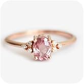 Oval-Cut Pink Sapphire & Zirconia Ring, Delicate Rose Gold Plated Statement Jewelry with Natural Gemstone Size 6