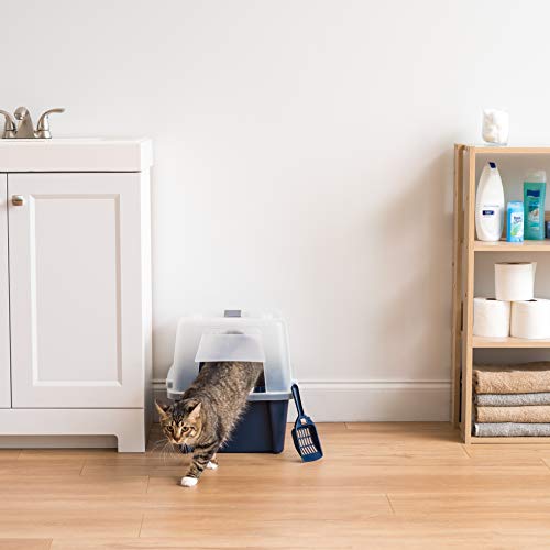 IRIS USA Large Split Hood Cat Litter Box with Front Door Flap and Scoop