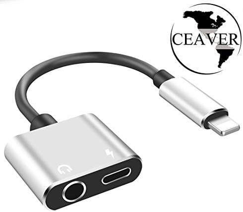 Ceaver Headphone Jack Adapter Dongle Aux Headset Adaptor Cable to 3.5mm 2 in 1 Splitter for Charging and Audio Car Charger Earphone Convertor for iPhone XS/MAX/XR/X/8/8Plus/7/7Plus Support All iOS