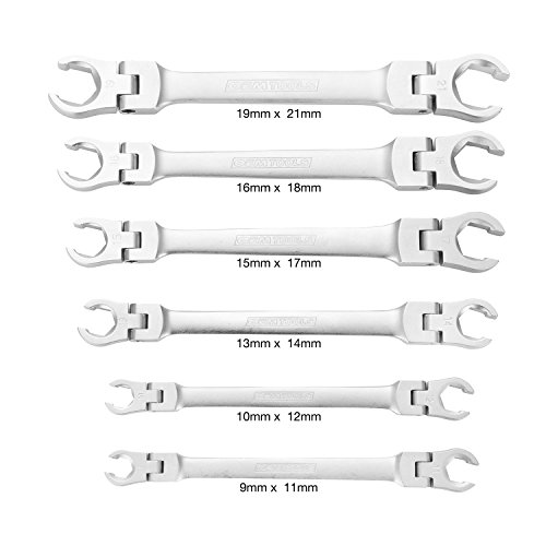 OEMTOOLS 22064 6 Piece Flex Head Flare Nut Wrench Set, Metric Flare
