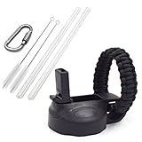 Flaskars Straw Lid for Hydro Flask Wide Mouth Water Bottle with Paracord Handle, 2 Straws, 2 Straw Brushes and Carabiner (Black)