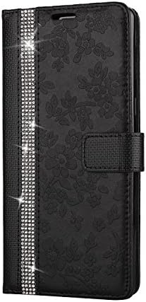 ZCXG Samsung Galaxy Note 8 Cover Diamond Black Glitter Luxury Bling Case Flip Stand Cover Full-body Protective Phone Case Leather Wallet Cover Clear View Ultra Thin Case Shockproof