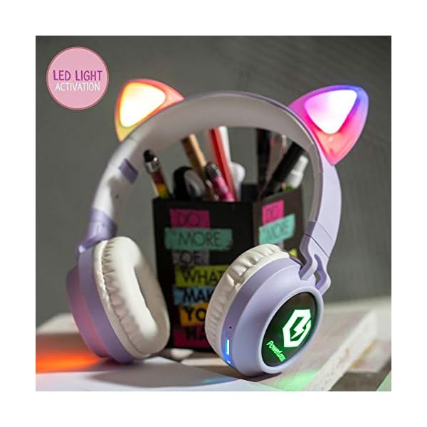 PowerLocus-Wireless-Bluetooth-Headphones-for-Kids-Kid-Headphone-Over-Ear-with-LED-Lights-Foldable-Headphones-with-MicrophoneVolume-LimitedWireless-and-Wired-Headphone-for-PhonesTabletsPCLaptops PowerLocus Headphones for Kids, Wireless Bluetooth Headphones Over-Ear with Cat Ears LED Lights, Foldable with…