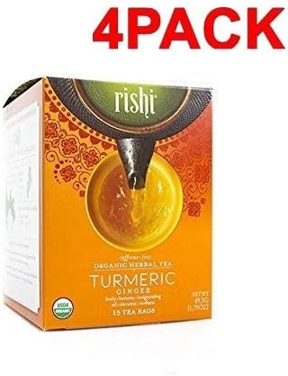 Rishi Turmeric Ginger Tea, Organic Caffeine-Free Herbal Sachet Bags (4 Pack 15 Count)