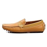 Santimon-Men's Comfortable Genuine Leather Driving Shoe Horsebit Moccasins Loafer Doug Shoes-yellow-40