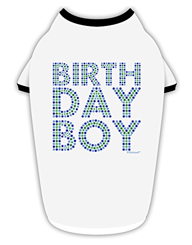 TooLoud Birthday Boy - Blue and Green Dots Cotton Dog Shirt White with Black XL