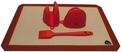 Silicone Baking Mat Set with 2 Oven Pinch Mitts and a Basting Brush | Non-Stick | BPA-Free | 4 Piece Set