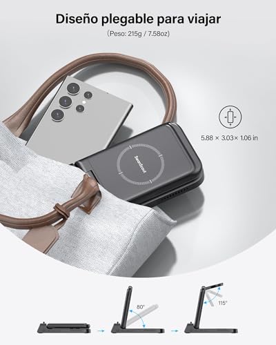 SwanScout Estación de Carga para Samsung S26 Ultra, Cargador Inalámbrico 3 en 1 para Galaxy S26+/S25/S24/S23/Note 20/Z Flip/Z Fold, Galaxy Watch Ultra/8/7/6/5/FE, Galaxy Buds3 (Sin Adaptador) (Negro)