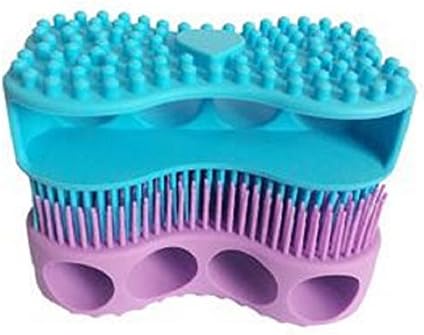 ZXCKJ Loofah Brush Silicone Baby Bath Brush Massage Shower Brush 100% Silicone 2 in 1 Brush for Face and Body Skin Exfoliation & Cellulite Treatment Soft Skin Gently Deep Clean (purple)