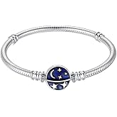 KUNSIR 925 Sterling Silver Snake Chain Bracelet starry sky Charm Bracelets for Women Teen