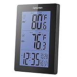 Fetanten Digital Wireless Indoor Outdoor Thermometer, Wireless Clock Calendar Thermometer with 5.7 Inch Weather Station Backlight Large LCD-Display and Double Alarm Clock Design(RT001)