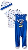 Disney Baby Mickey Mouse 3 Pc Footie, Bib, and Bodysuitset, Multi/Blue Stars, 6/9 Months