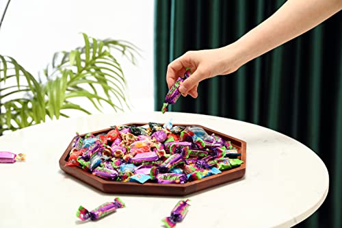 GMWD Set of 3 Ebony Wood Serving Trays, Food Tray Platter Octagon Dessert Plates Wooden Decorative Tray Charcuterie Board for Serving Breakfast Snacks Bread Fruit Party Appetizers