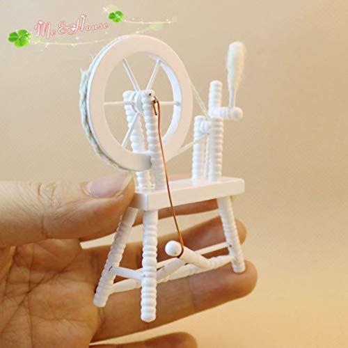 Potelin Premium Quality 1:12 Scale Doll House Miniature Hand Reeling Machine Wooden Spinning Wheel White - Thumbnail 6