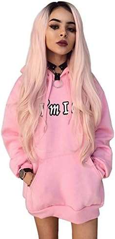 Trendywigs Halloween Cosplay Synthetic Wigs 22 Inches Ombre Pink Long Wavy Lace Front Wigs