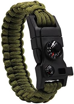 VANSU Survival Paracord Bracelets Survival Gear Kit with Compass Whistle Screwdriver Scrapper Wrench,Bottle Opener Outdoor First Aid 12 in 1 Use Emergency Survival Bracelet (Green)