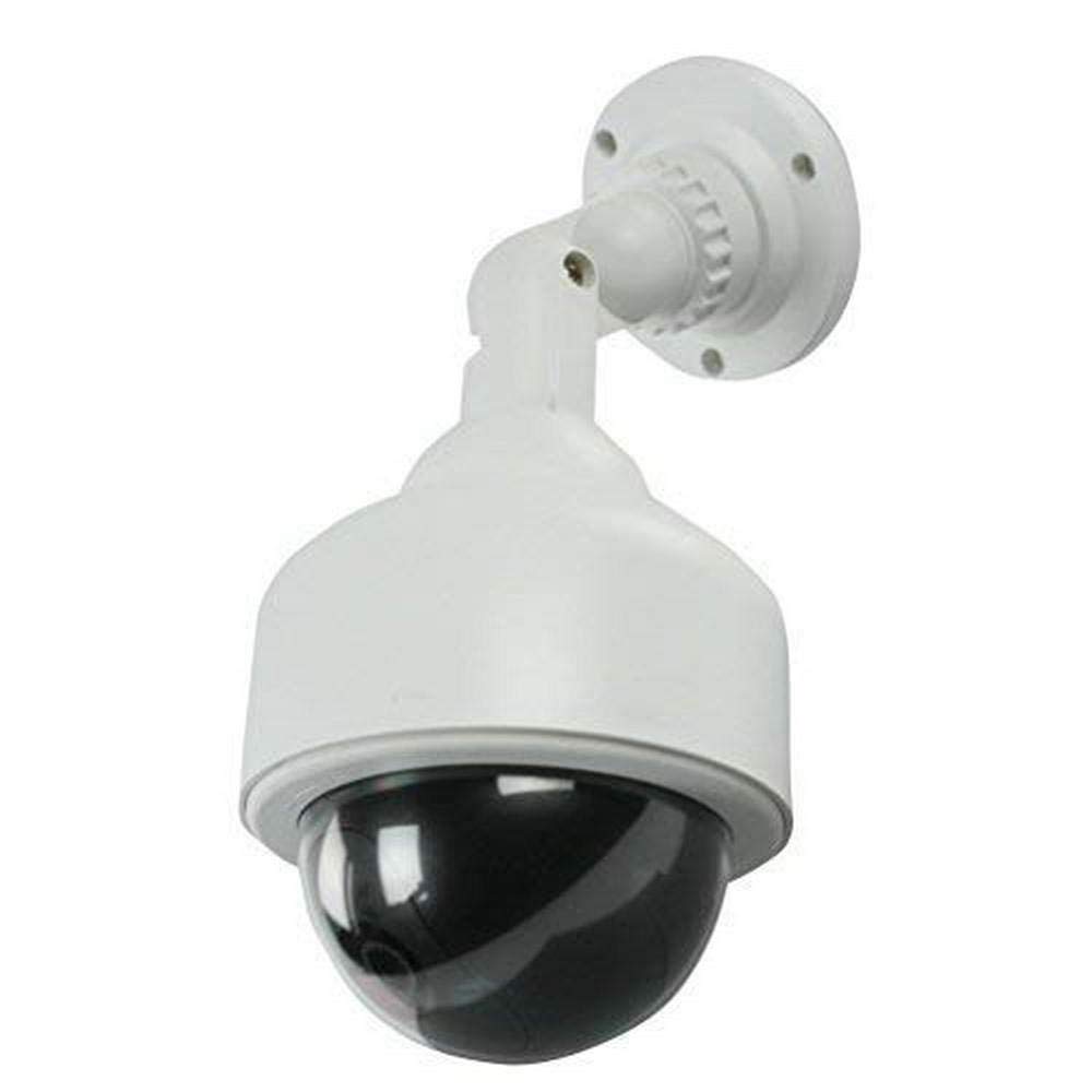 BW Outdoor Indoor Fake Imitation IR CCTV Blinking Red LED Flashing Light Surveillance Security Mini Speed Dummy Dome Camera with Warning Sticker- White