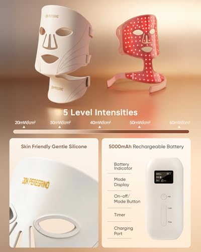Red Light Therapy Mask for Face and Neck Full Coverage by DON PEREGRINO | FDA Cleared, FSA/HSA Eligible, Medical-grade Silicone, Zero Irritation, Storage Bag, Timer & Intensity Option