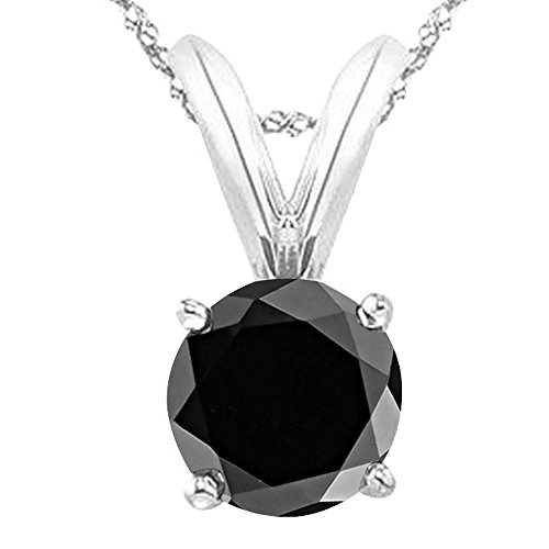 1/2-5 Carat Round Black Diamond 4 Prong Pendant Necklace (AAA Quality) W/ 16" Silver Chain