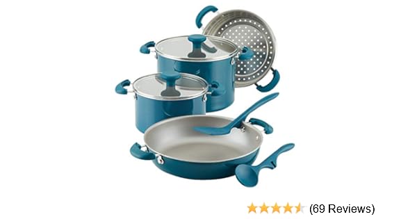 Rachael Ray 12167 8 Piece Aluminum Cookware Set Teal Shimmer Pots Pans Amazon Com Au
