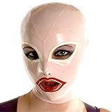 Baby Pink Latex Hood with Red Mouth Back Zipper