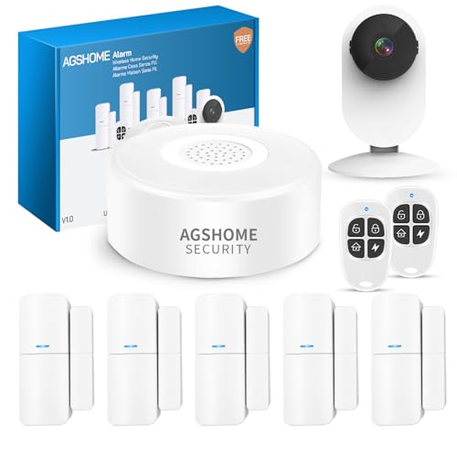 AGSHOME Wireless Home Alarm with 1080P Camera for Smart Security Scenarios, 120DB Alarm Connected to 2.4 GHz, 9 Wireless Home Alarm Kits Compatible with Alexa and Google Assistant